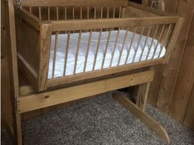 Wooden Baby Bassinet Cradle with White Mattress - Gently Used