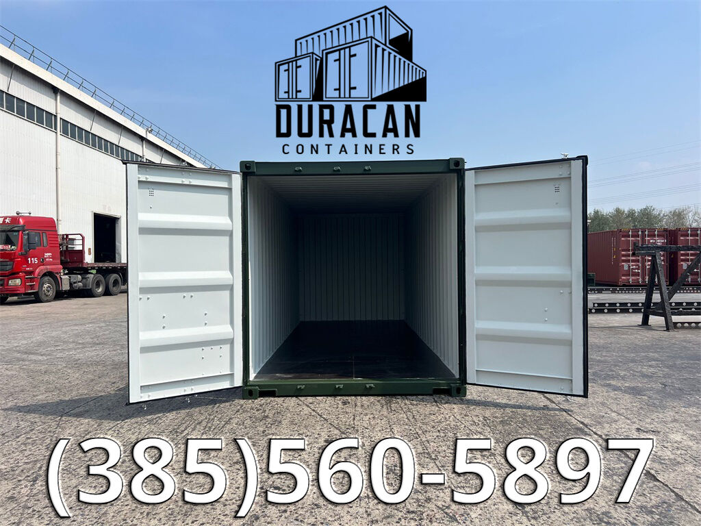 Shipping Container, 40' High Cube, New Single Trip, Storage Box - Dark Green in Color