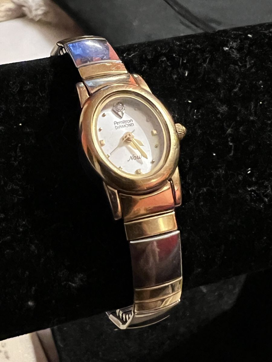 Armitron Diamond Now Gold Tone Women's Watch with Stretch Band - Needs Battery