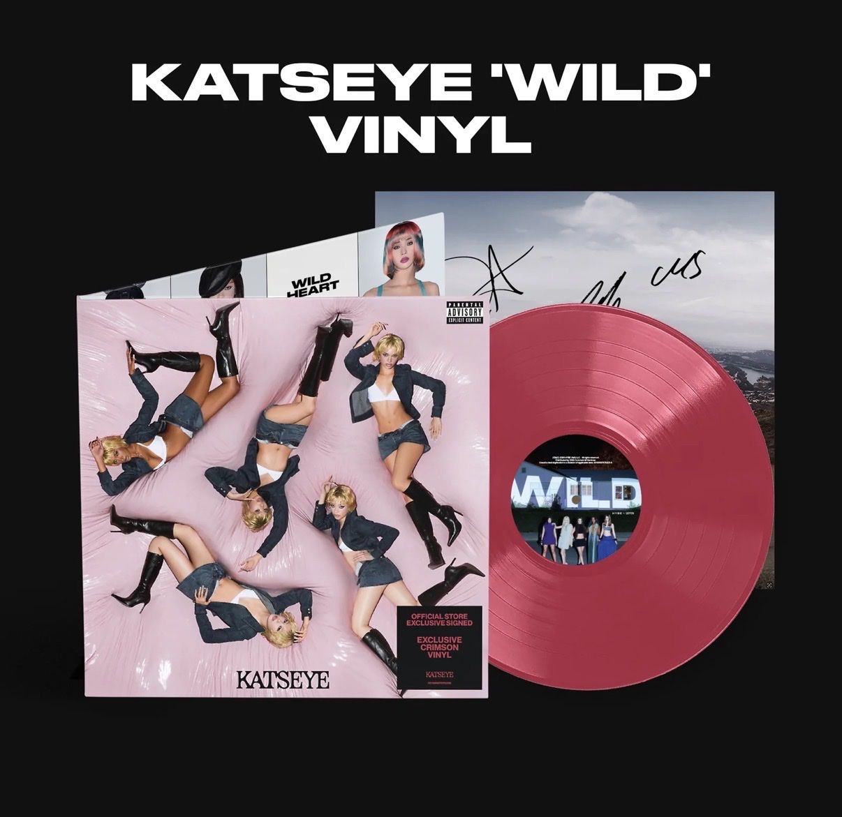 KATSEYE-SIGNED WILD Official Store Exclusive-Crimson Colored Vinyl-SEALED-Autographed Insert-RARE-Collectible 