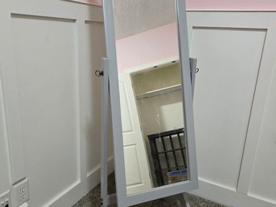 Full-Length Standing Mirror - Gray Frame, Adjustable Tilt, Free-Standing, Good Condition