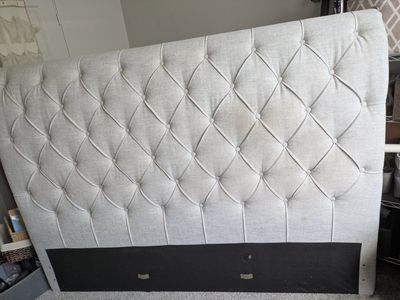 Tufted Fabric King Size Headboard - Light Gray Upholstered Bed Frame
3 yrs old from RC Willey.