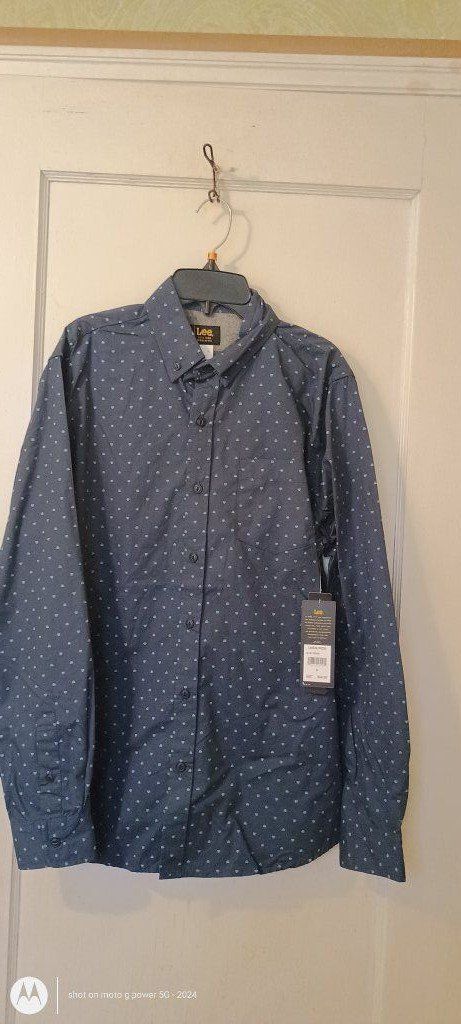 new Lee navy mens long sleeve dress shirt
