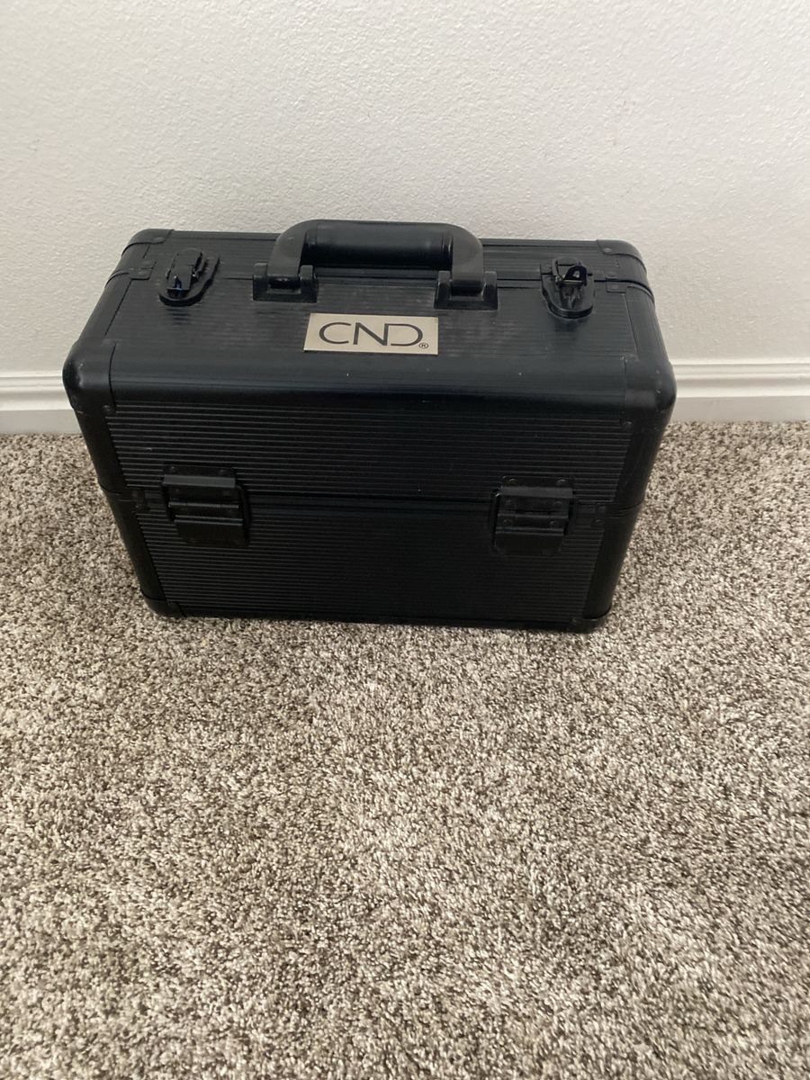 CND Black Aluminum Train Case Portable Makeup & Nail Art Storage Box with Lockable Latches