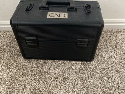 CND Black Aluminum Train Case Portable Makeup & Nail Art Storage Box with Lockable Latches
