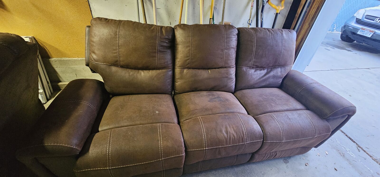 Large brown reclining couch for sale + Brown recliner