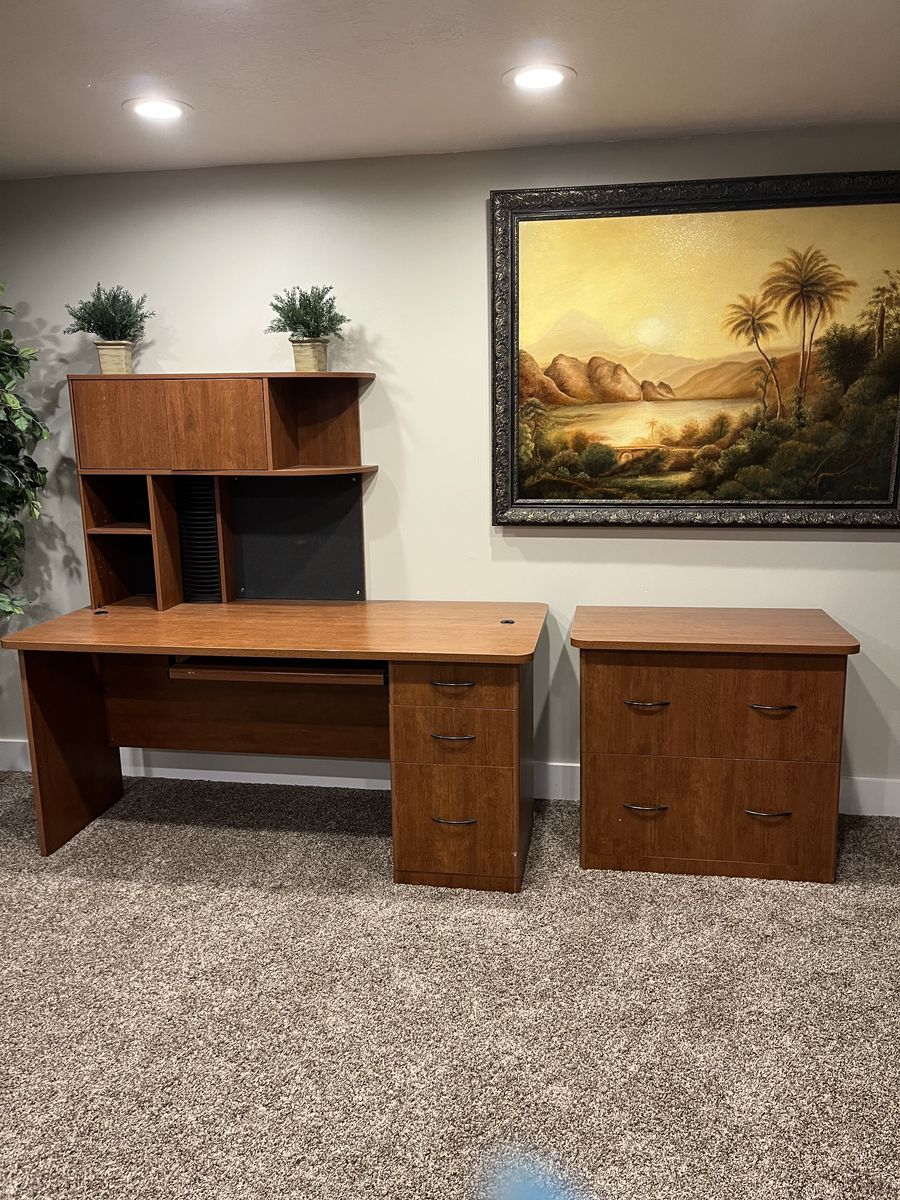 Desk and file cabinet