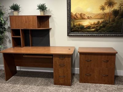 Desk and file cabinet