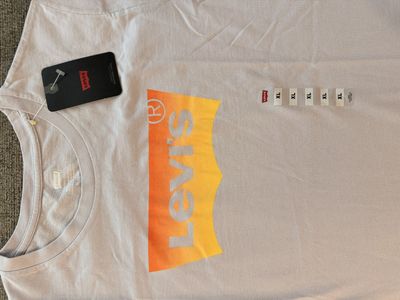 Levi's Women's XL Faded Orange Logo Graphic T-Shirt Light Gray Cotton NWT