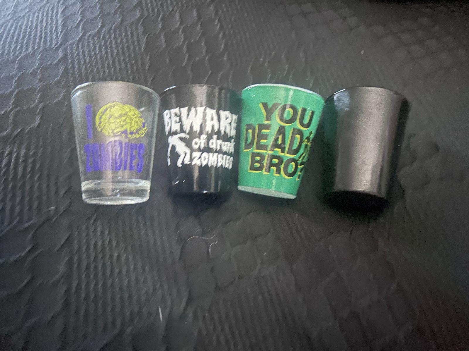 Set of 4 Zombie Themed Shot Glasses Novelty Drinkware