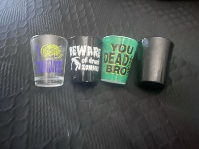 Set of 4 Zombie Themed Shot Glasses Novelty Drinkware