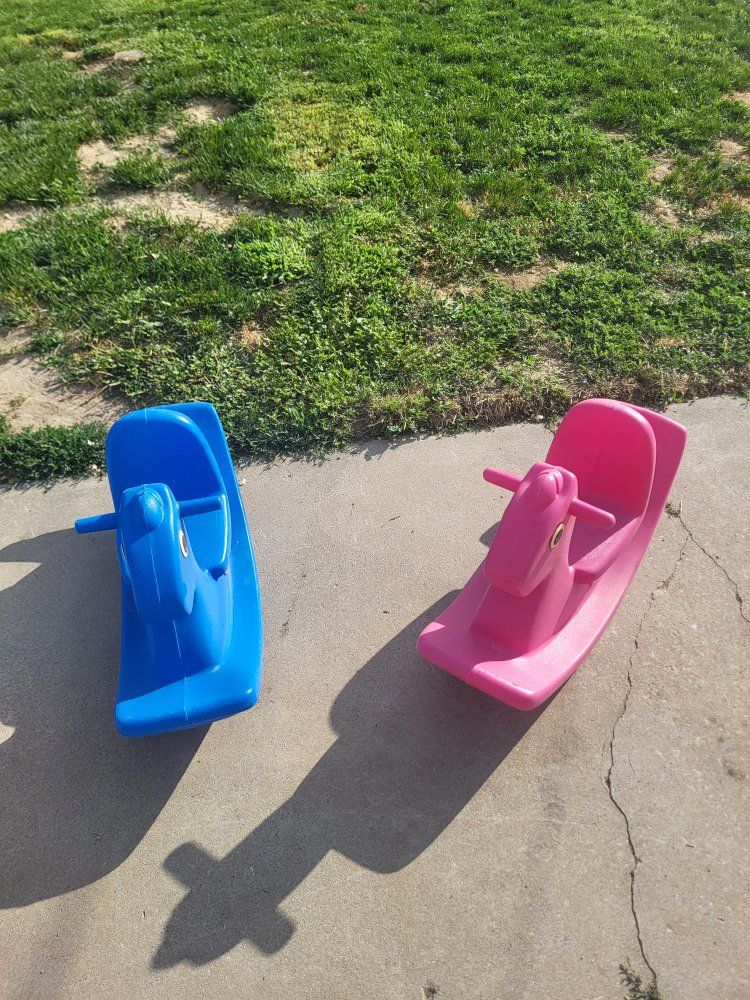 Little Tikes Rocking Horse Pink and Blue Set Durable Plastic Ride-On Toy Indoor/Outdoor