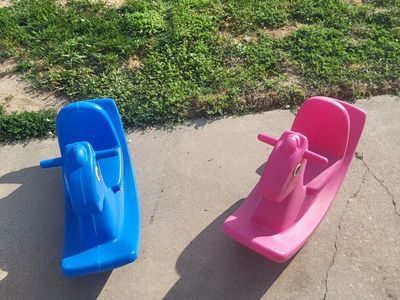 Little Tikes Rocking Horse Pink and Blue Set Durable Plastic Ride-On Toy Indoor/Outdoor