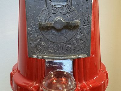Vintage Red & Black Gumball Machine with Stand