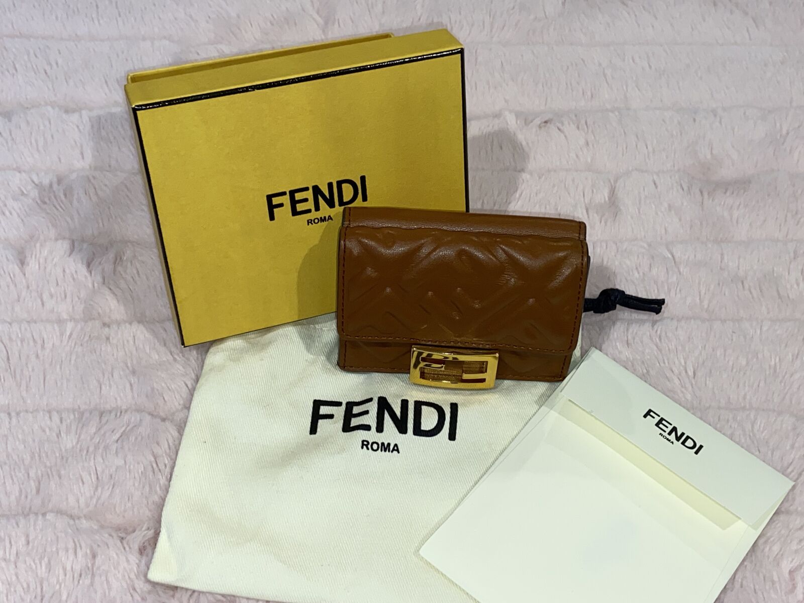 Fendi Brown Baguette Micro Trifold Leather Wallet