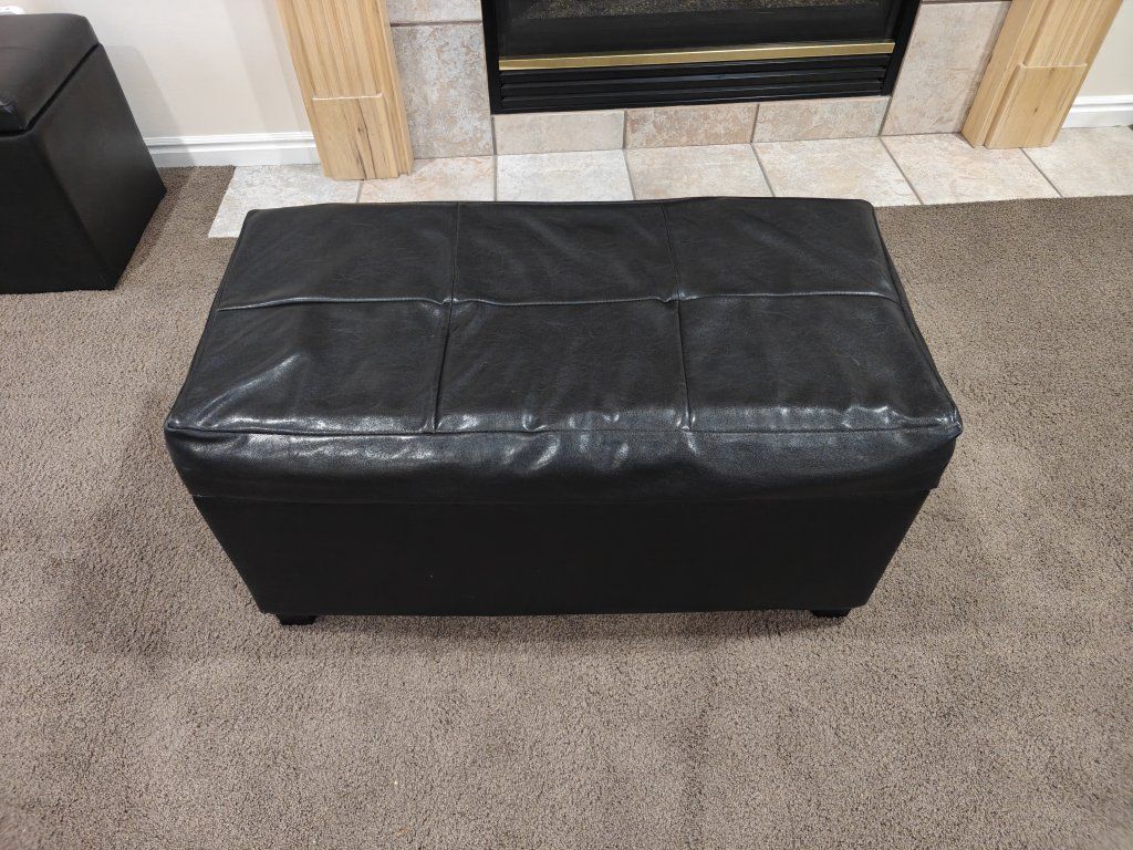 Black Faux Leather Storage Ottoman Bench with Hinging Top