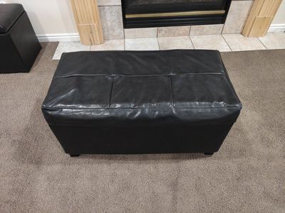 Black Faux Leather Storage Ottoman Bench with Hinging Top