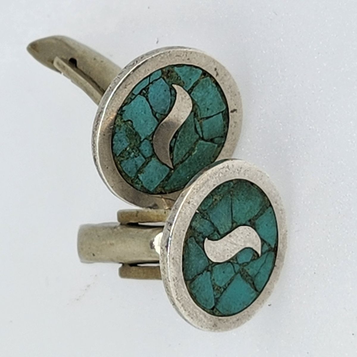 Vintage Sterling Silver & Turquoise Inlay Cufflink