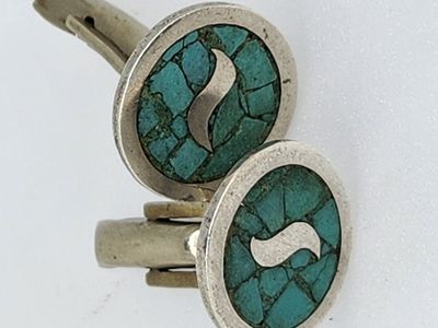 Vintage Sterling Silver & Turquoise Inlay Cufflink