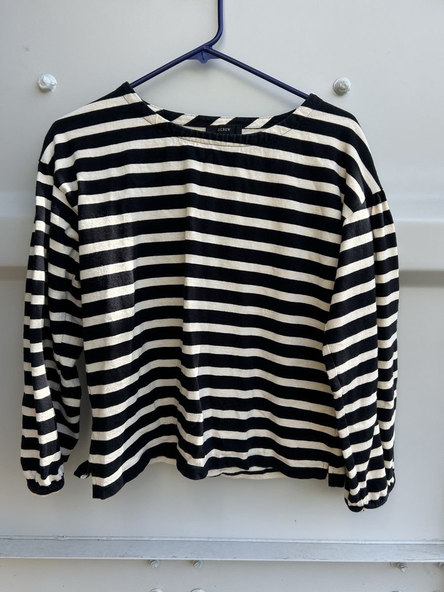 J.Crew Women's Black & Cream Striped Long Sleeve Boat Neck Top - Size Small