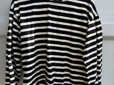 J.Crew Women's Black & Cream Striped Long Sleeve Boat Neck Top - Size Small