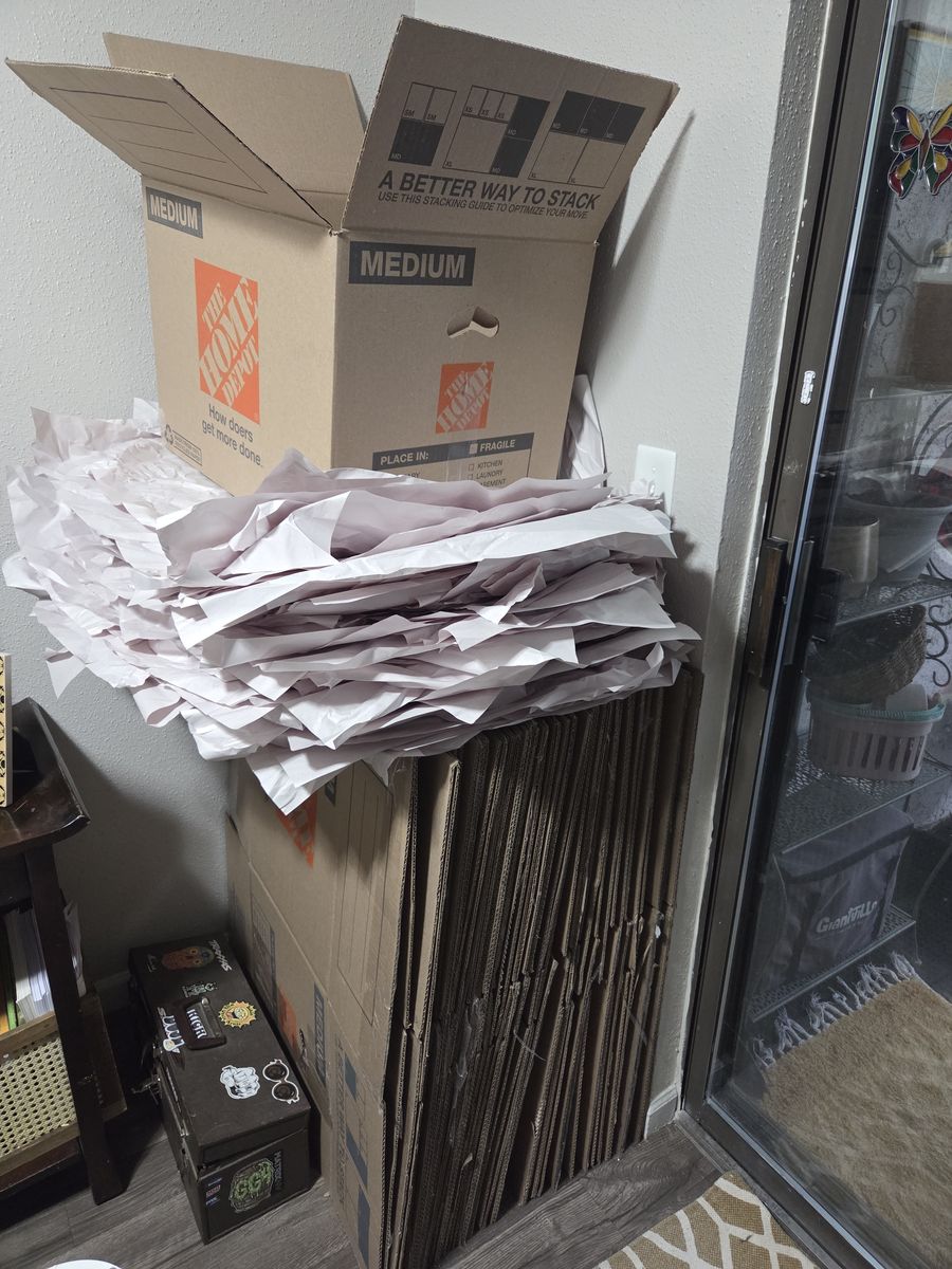 Moving boxes (home depot) & packing paper