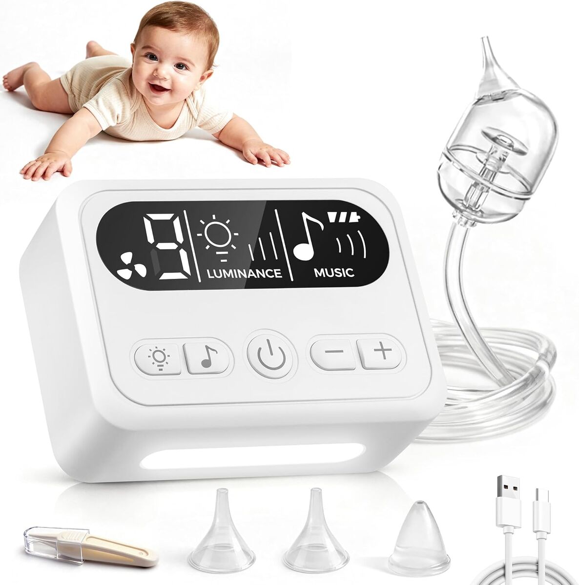 NEW Nasal Aspirator for Baby, Nose Sucker w 9 Suction Levels, Electric Nose Suction for Baby w Night Light, Can Play Lullabies