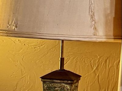 Vintage 1950s James Mont Style Chinoiserie Verdigris Bronze Table Lamp 36"