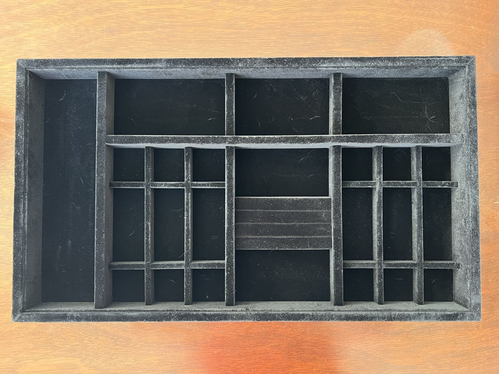 Black Velvet Jewelry Organizer Tray, Multi-Compartment Storage Insert, 21.25" x 12 1/8" x 2”