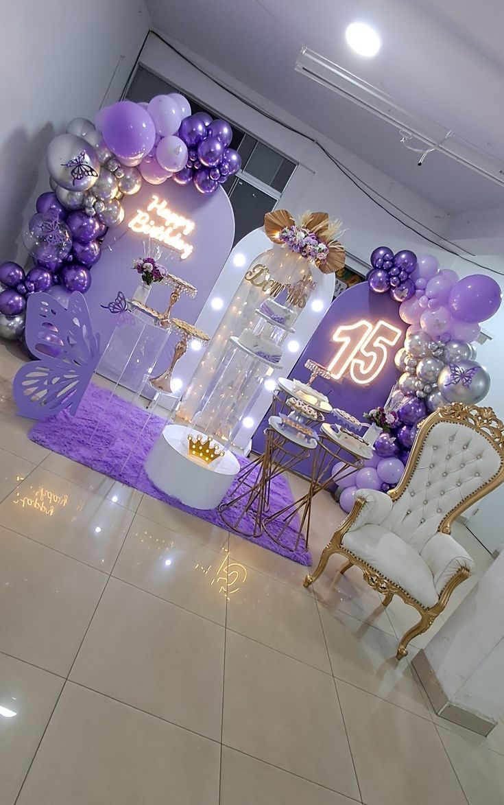 Luxury 15th Birthday Decoration Setup-Purple & Gol