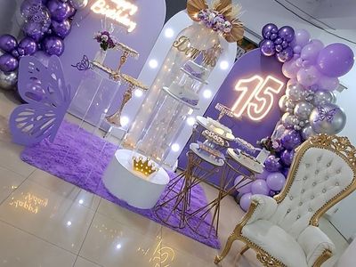Luxury 15th Birthday Decoration Setup-Purple & Gol