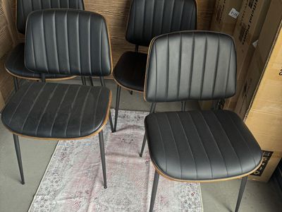 Set of 4 Mid-Century Dining Chairs Black/Walnut