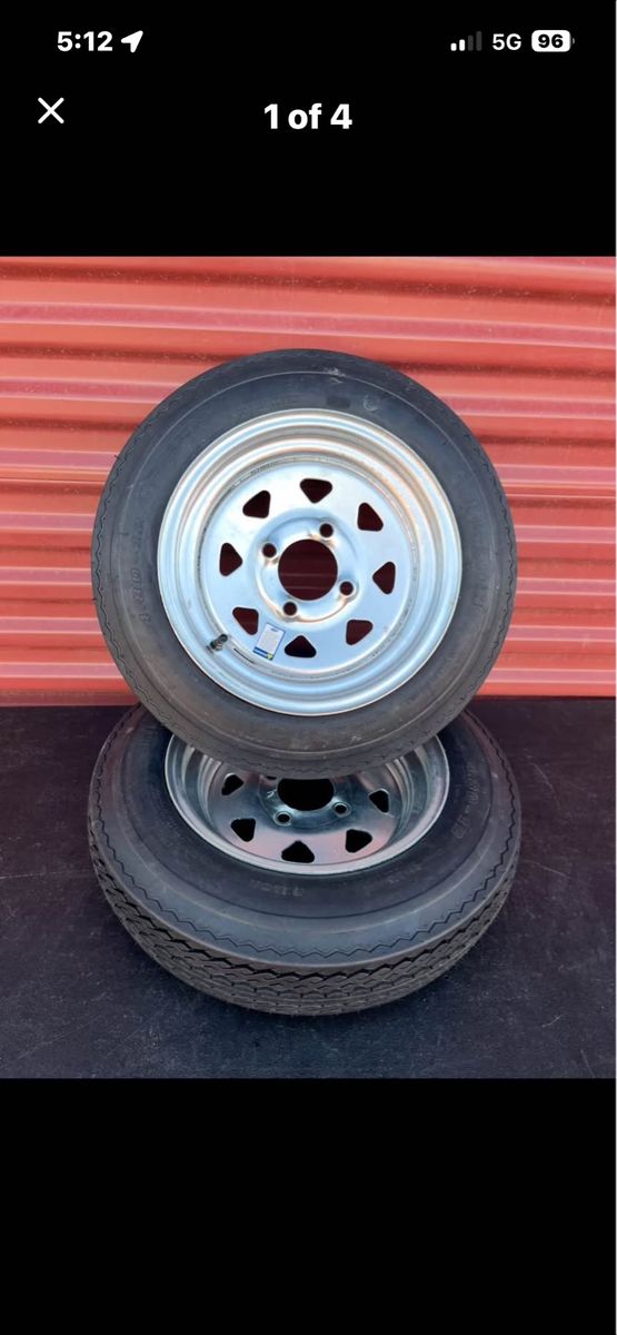 New Set of 2 Hi Run ST 4.80-12 Trailer Tires Mounted on New Never Rust Galvanized Wheels 4 Lug Pattern