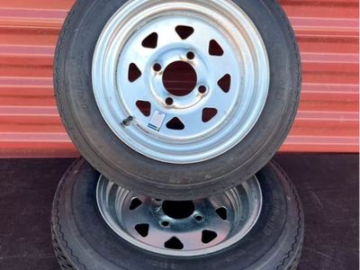 New Set of 2 Hi Run ST 4.80-12 Trailer Tires Mounted on New Never Rust Galvanized Wheels 4 Lug Pattern