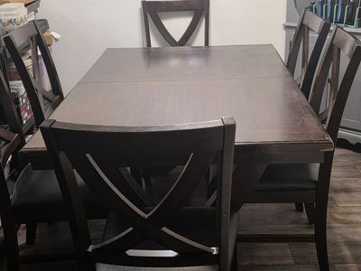 Dark Wood Dining Table with Leaf - Seats 6-8, 40"x61.5" (extends to 80")