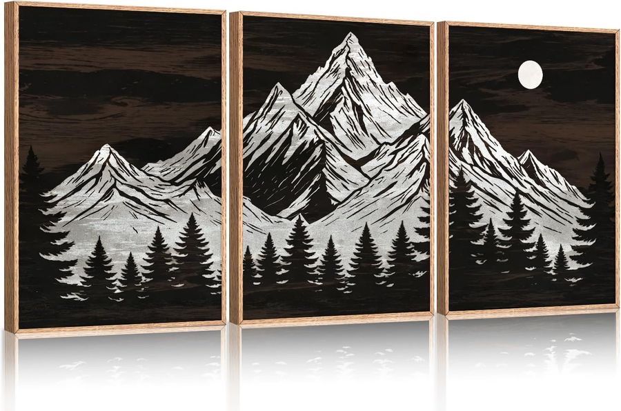 Modern 3-Panel Mountain Wall Art Set (Framed)