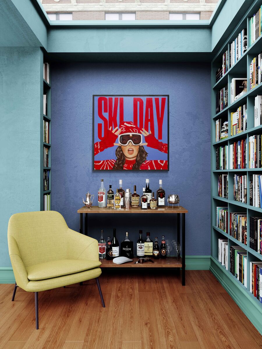 Ski Day Hand painted Original 36Sq