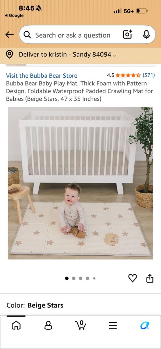 Bubba Bear Baby Play Mat, Thick Foam Crawling Mat, Beige Stars, 47 x 35 Inches, Waterproof, Foldable