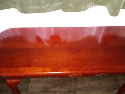 Vintage Style Cherry Wood Console Table with Carved Shell Detail