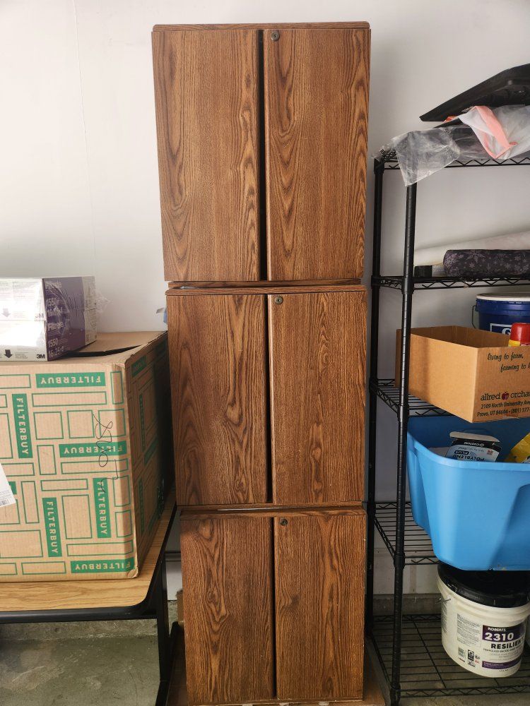 Wood Grain Stackable Storage Cabinets with Locking Doors