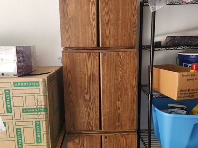 Wood Grain Stackable Storage Cabinets with Locking Doors