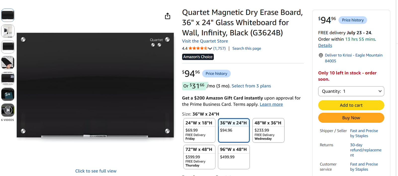 Quartet Magnetic Dry Erase Board