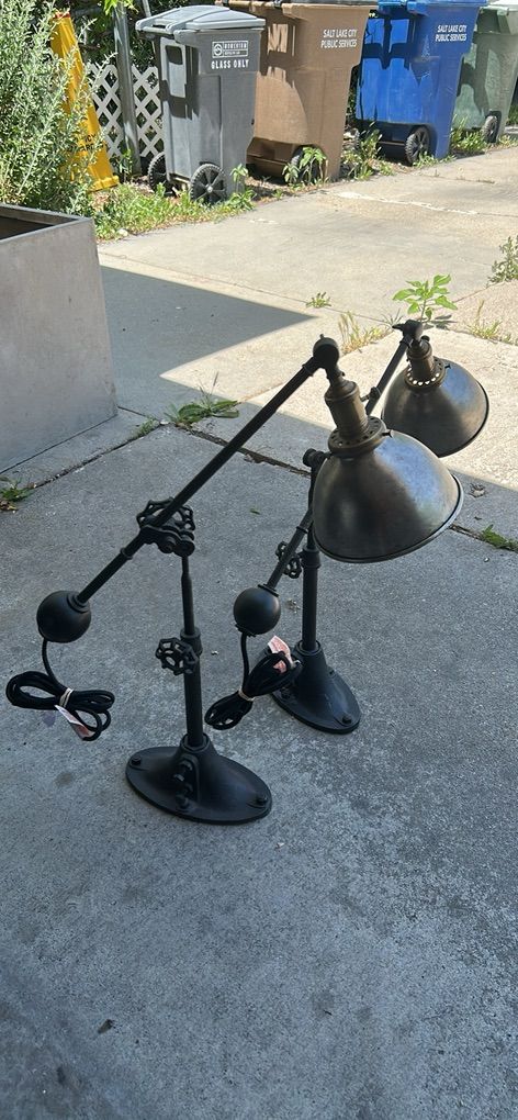 A Pair Of Restoration Hardware Industrial Lamps