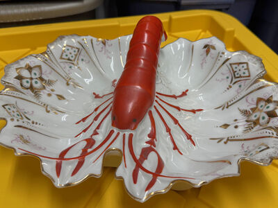 Vintage Lobster Serving Bowl with Gold Trim
