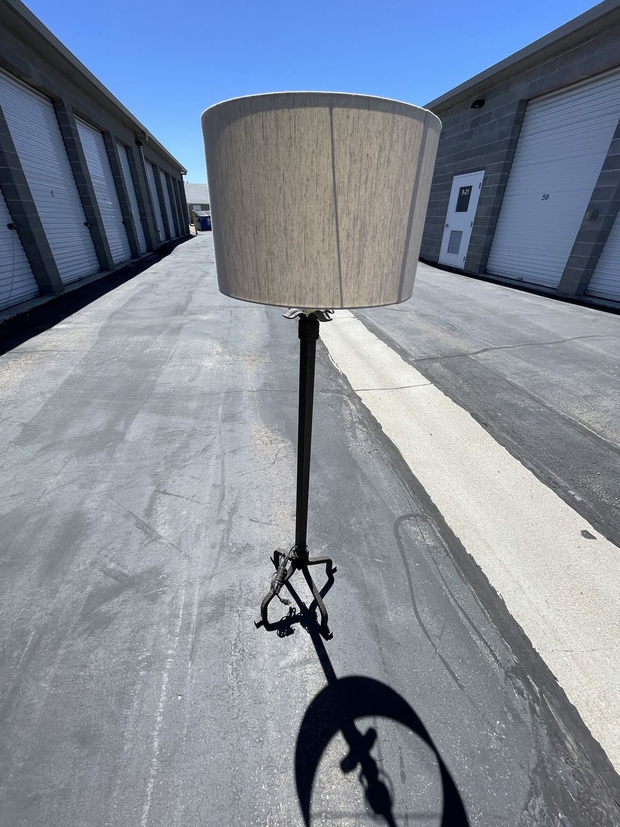 Wrought Iron Floor Lamp with Large Textured Drum Shade