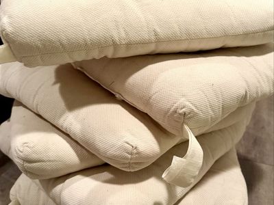 Set of 8 Cream Tufted Seat Cushions, Square Chair Pads with Ties