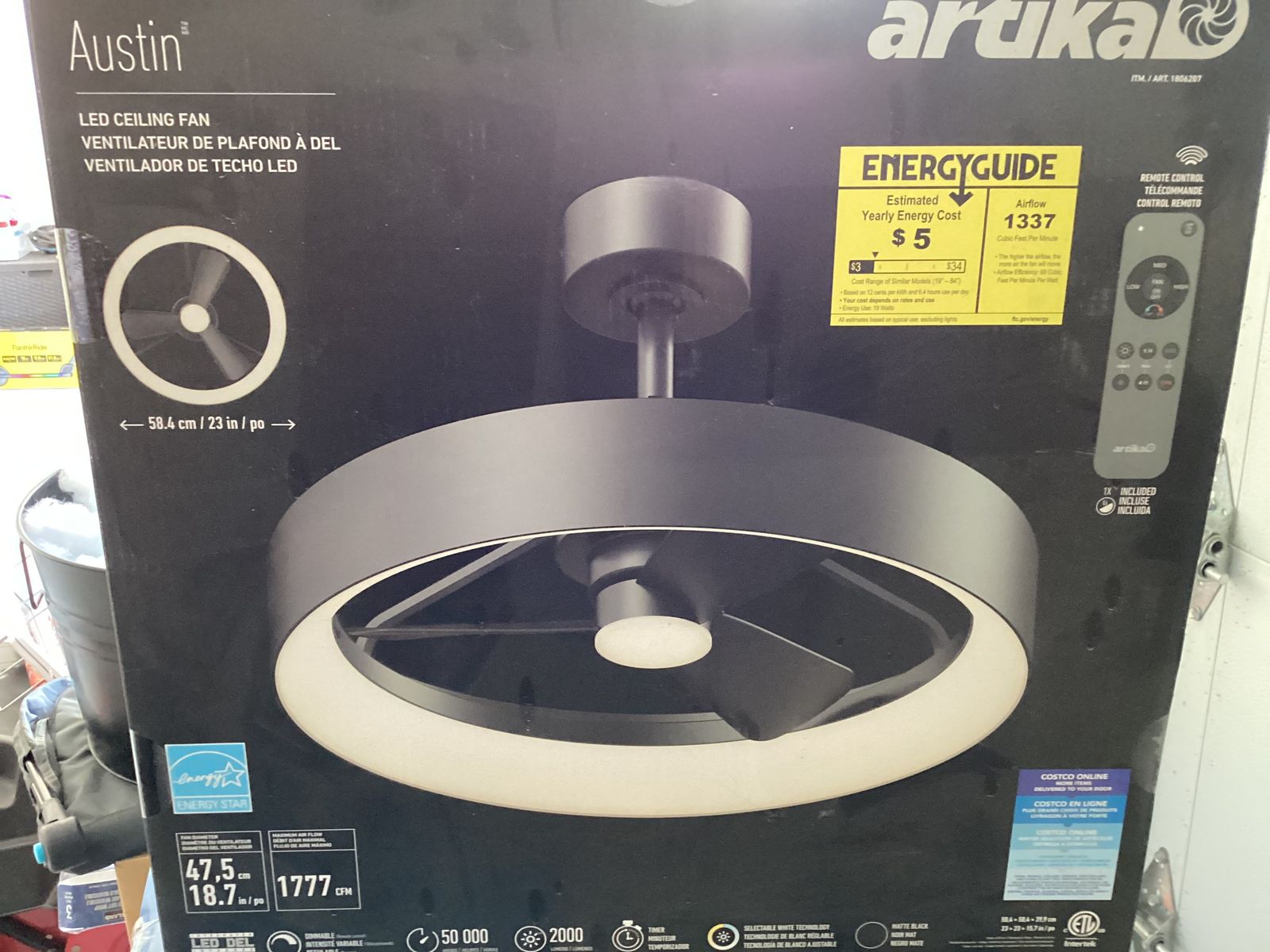 New- Artika Austin 23" LED Ceiling Fan with Remote - Matte Black