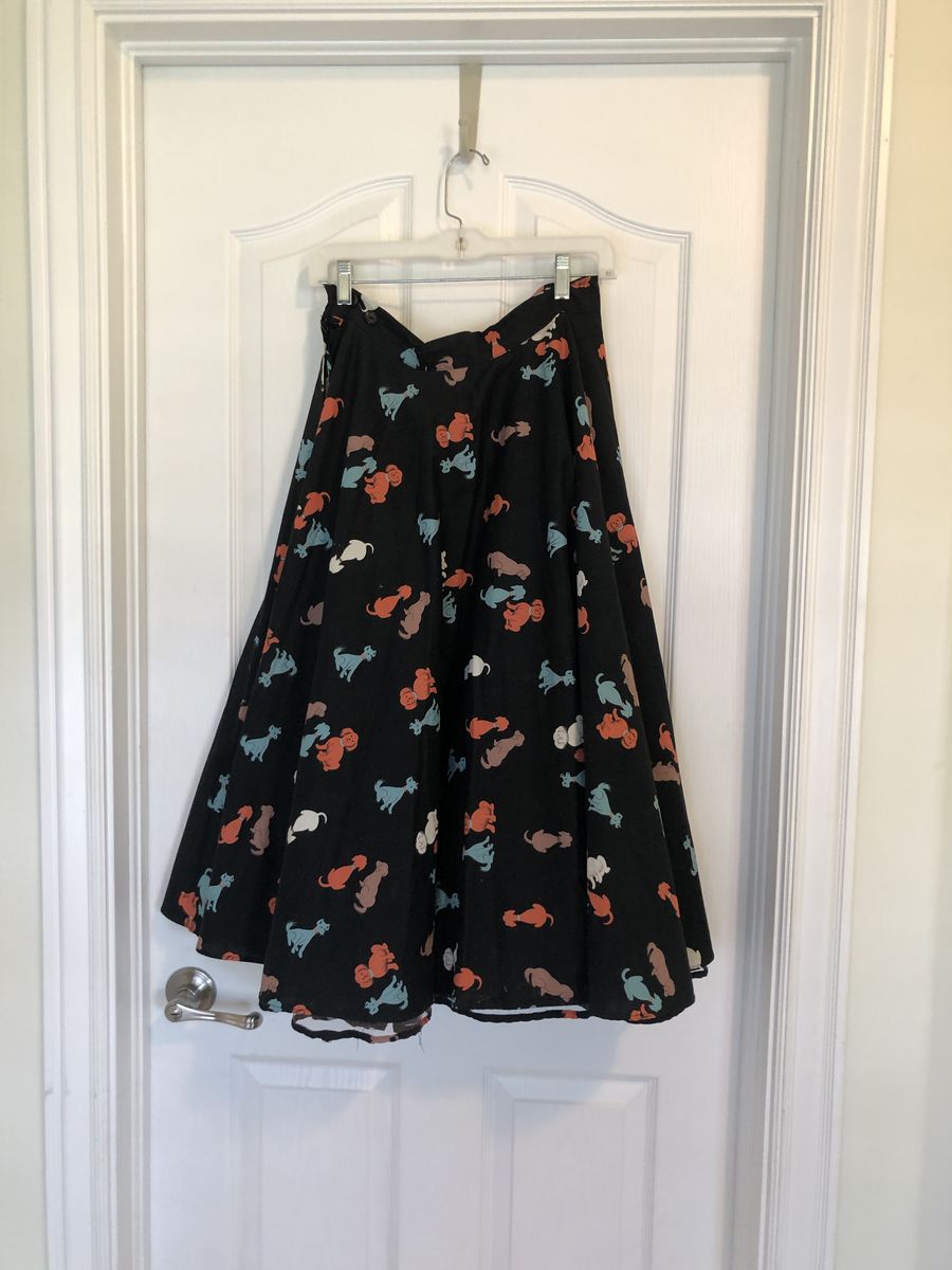 Vintage-Inspired Poodle Print Circle Skirt – Black Novelty Swing Skirt