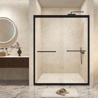 60 in. W x 72 in H Dual Sliding Black Frame Shower Door Tempered Glass with Explosion Proof Film, 1/4 in.