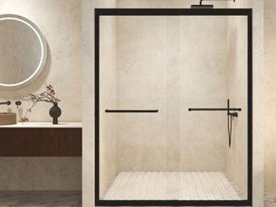 60 in. W x 72 in H Dual Sliding Black Frame Shower Door Tempered Glass with Explosion Proof Film, 1/4 in.
